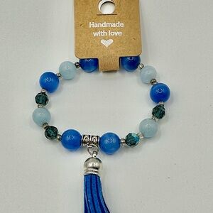 Handmade Blue Beaded Bracelet with Tassel